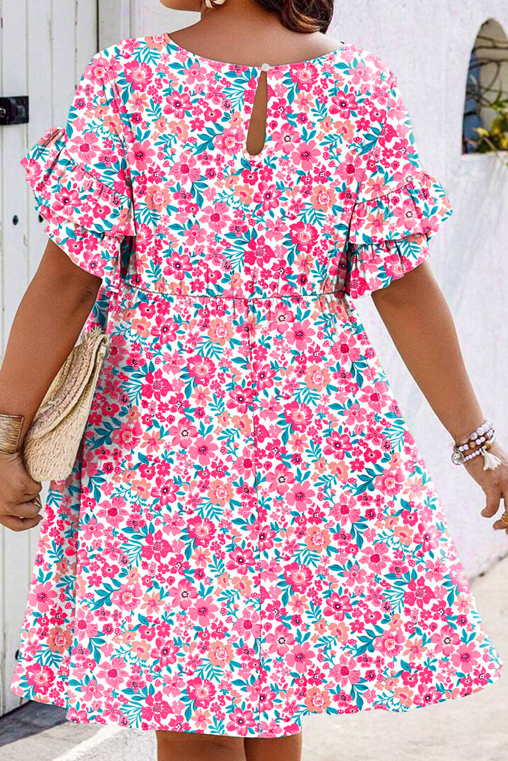 White Floral Print Flare Dress