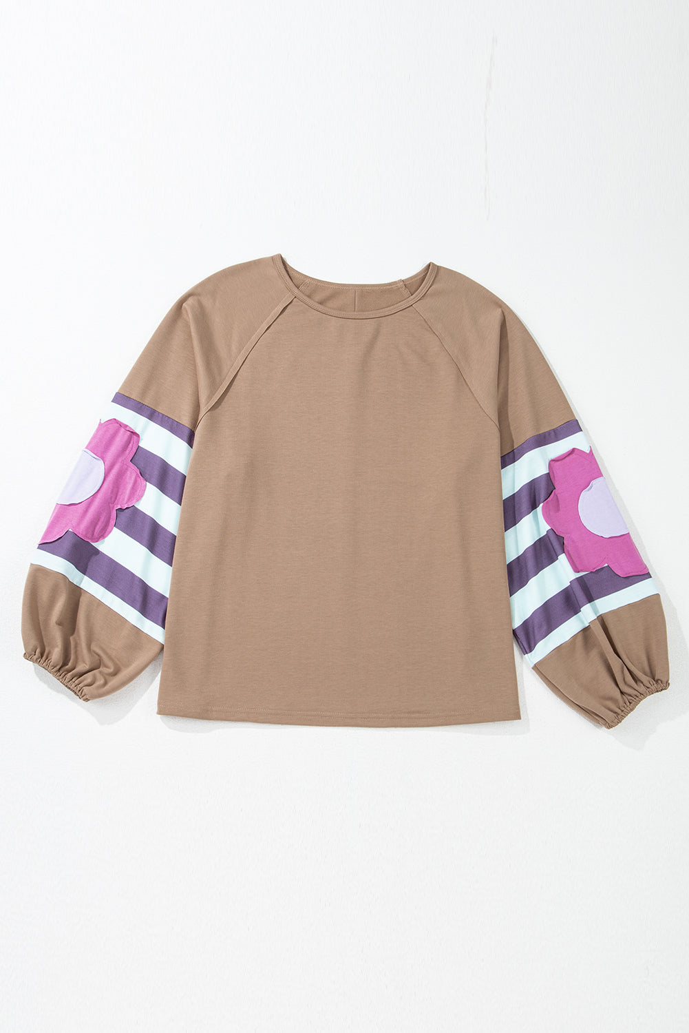 Beige Flower Striped Patchwork Sweatshirt