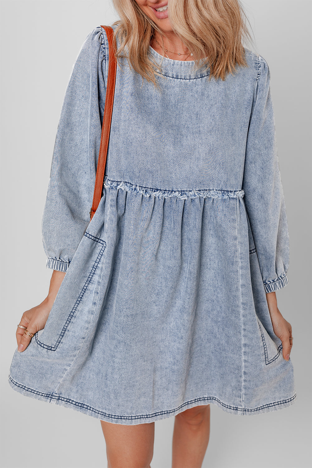 Blue Light Wash Loose Fit Denim Mini Dress