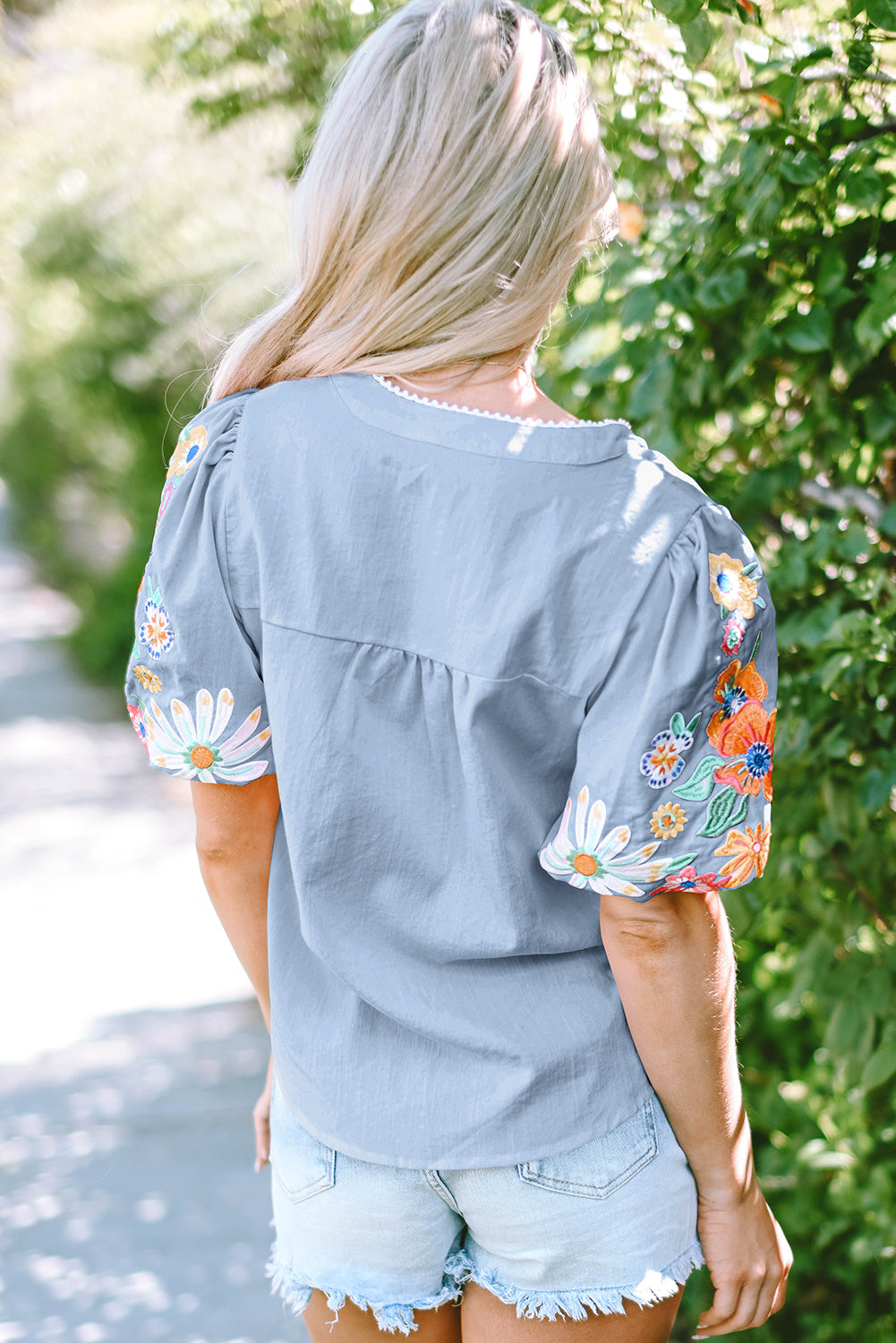 Blue Floral Embroidered Blouse