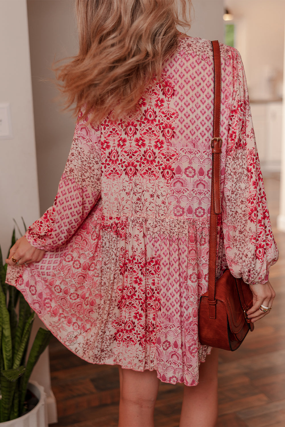 Pink Bohemian Floral Mini Dress