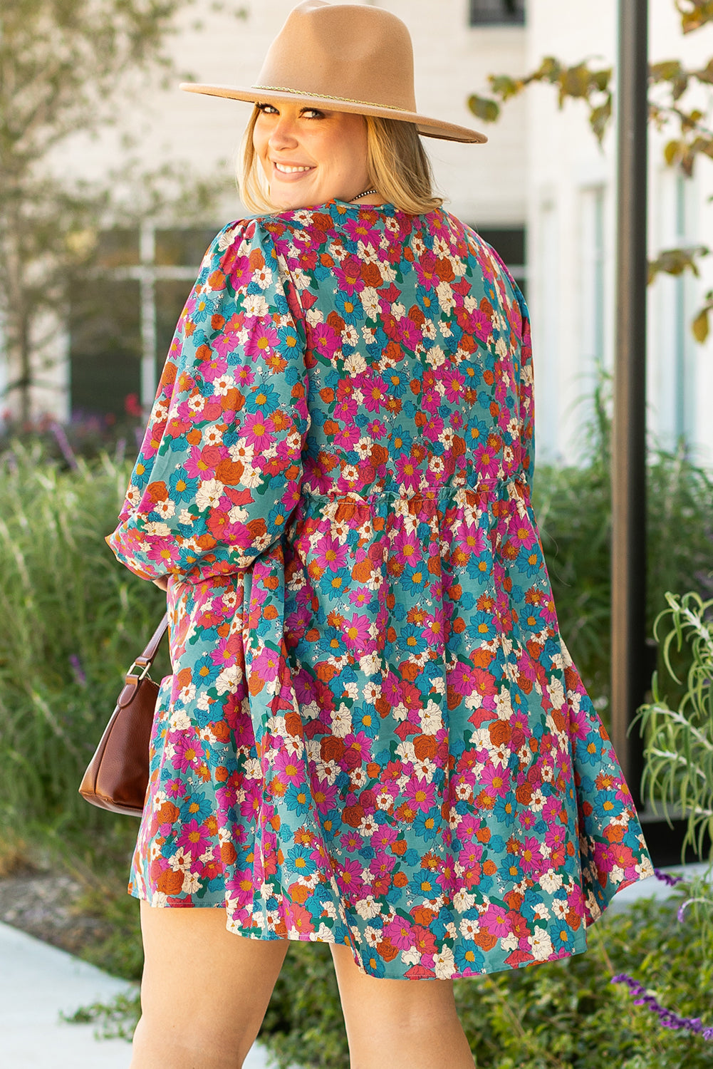 Sky Blue Floral Print Tiered Mini Dress