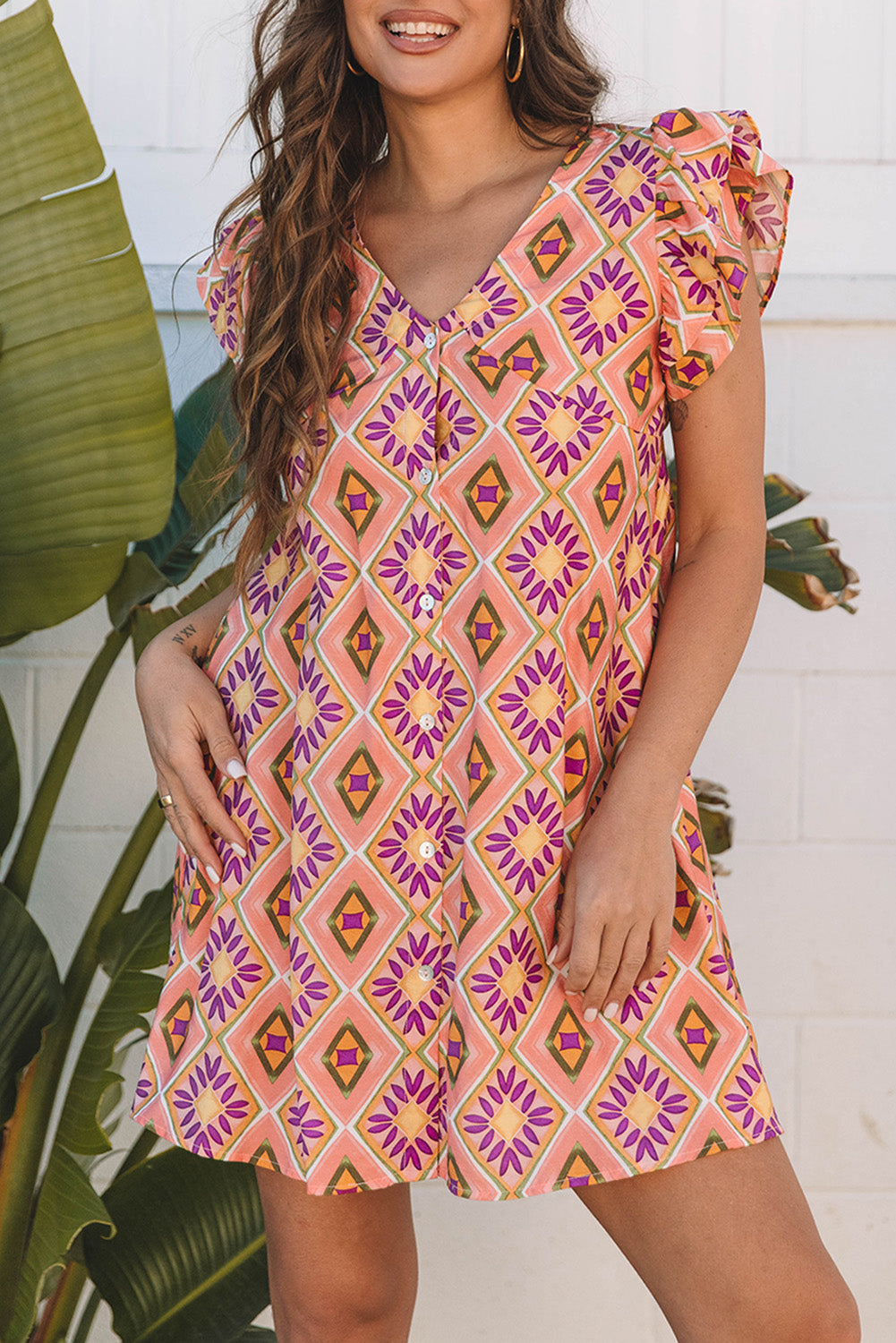 Orange Geometric Floral Mini Dress
