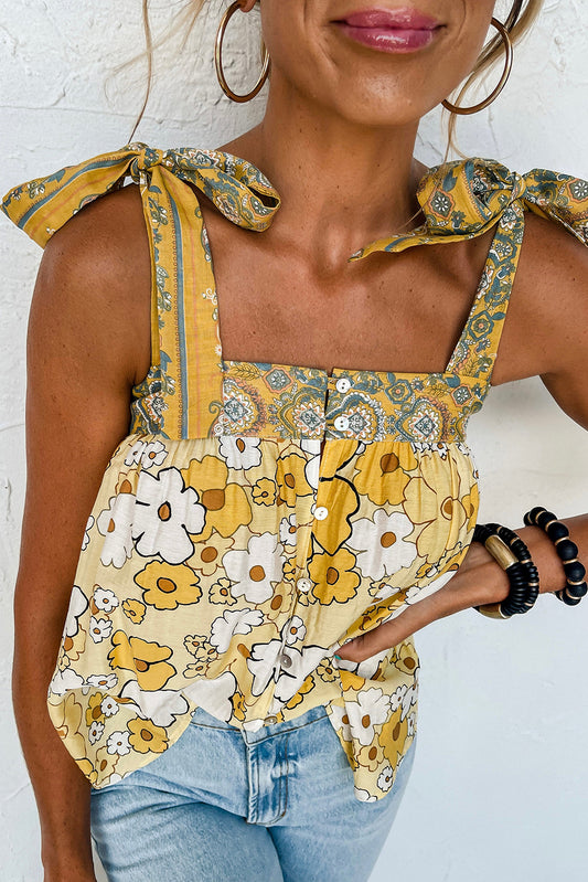 Yellow Floral Patchwork Tank Top