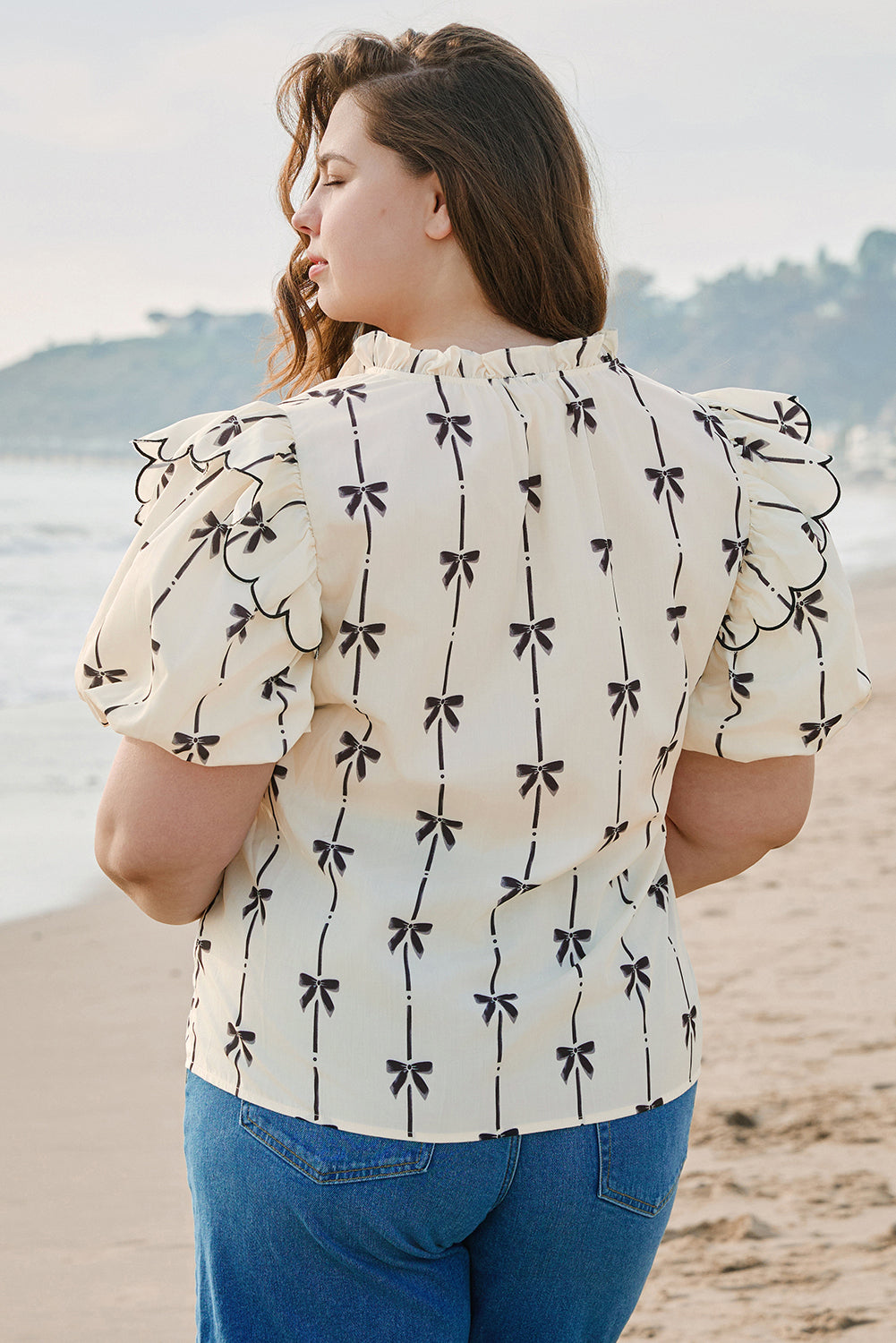 Apricot Bow Print Blouse