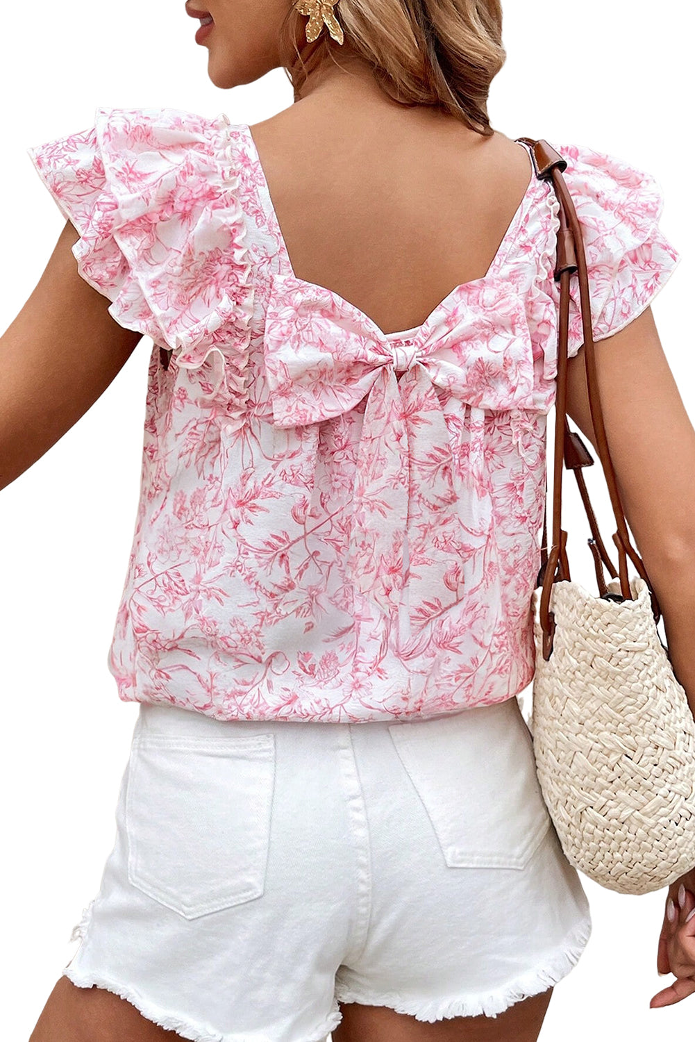 Pink Floral Ruffled Blouse