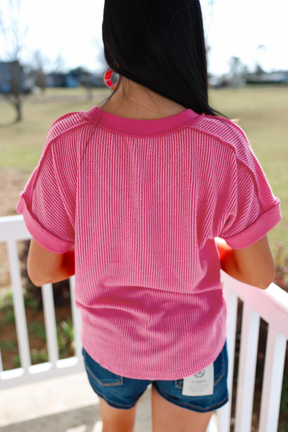 Rose Red Twisted Ribbed Tee