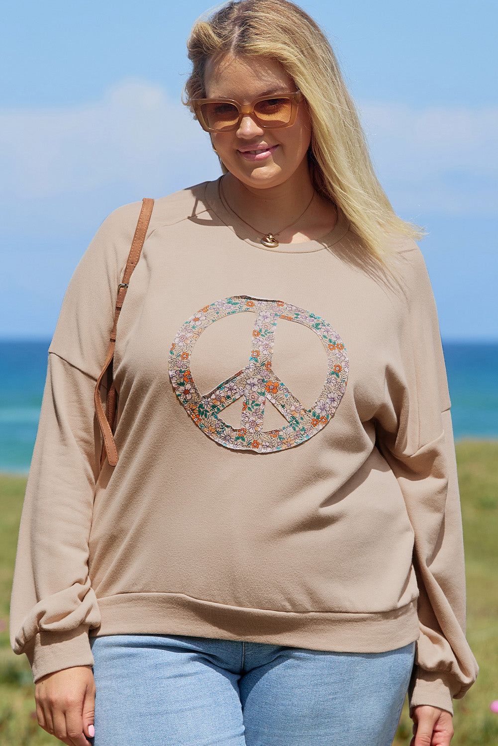 Khaki Floral Peace Sign Sweatshirt