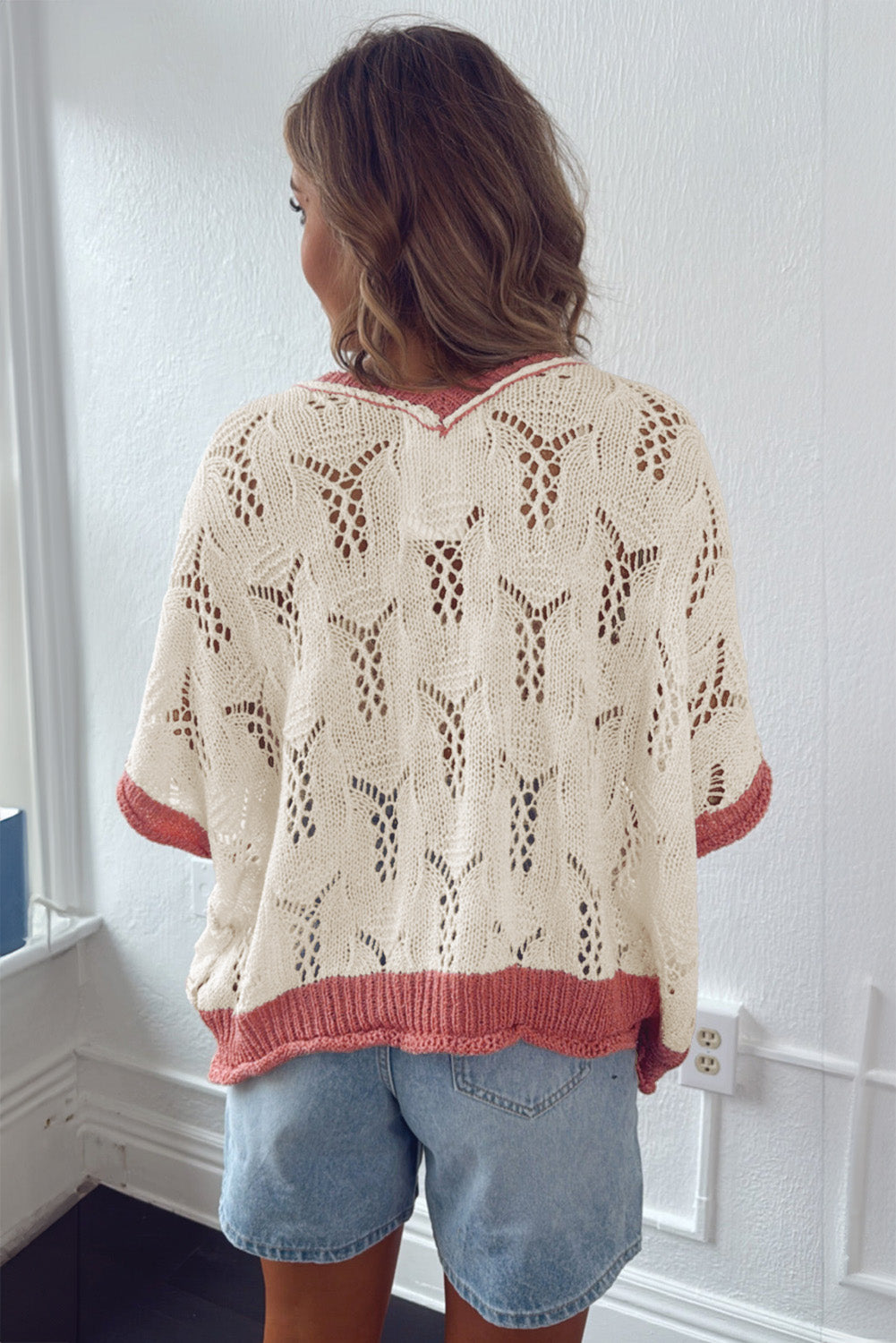 Embroidered Flowers Colorblock Sweater