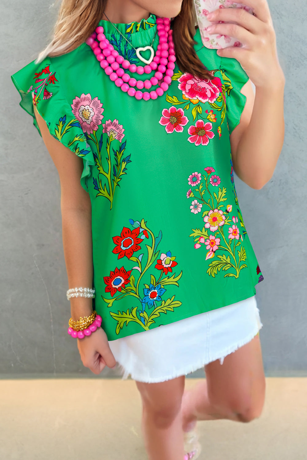 Green Floral Print Blouse