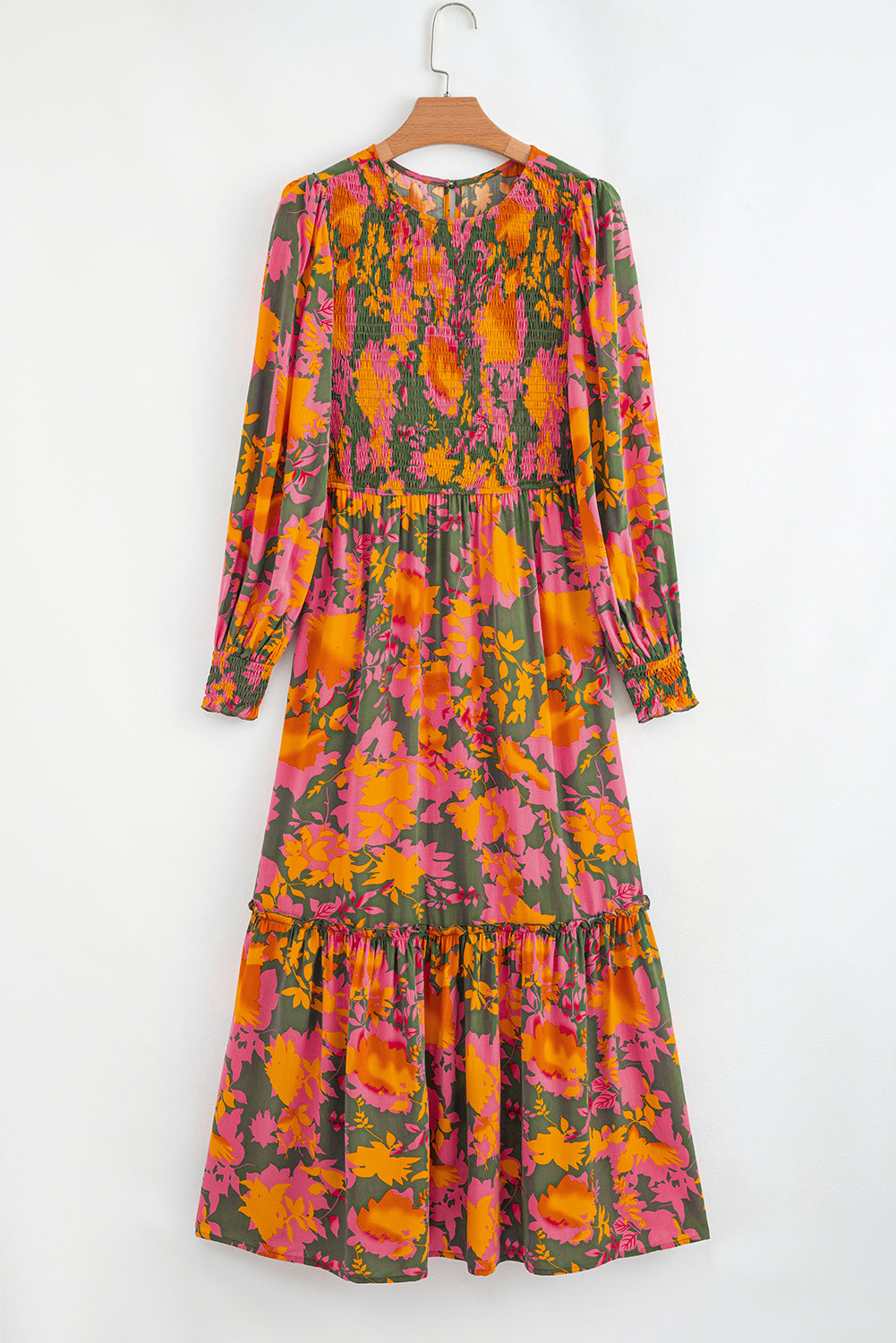 Orange Floral Puff Sleeve Dress