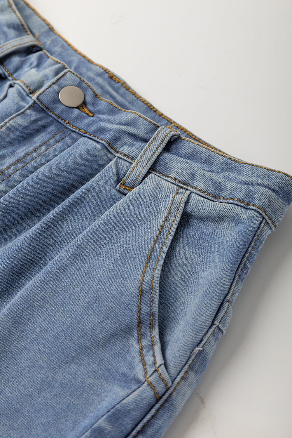Blue Washed Pleated Wide Leg Jeans