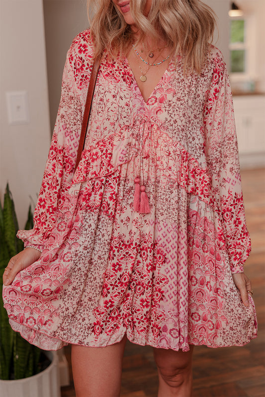 Pink Bohemian Floral Mini Dress
