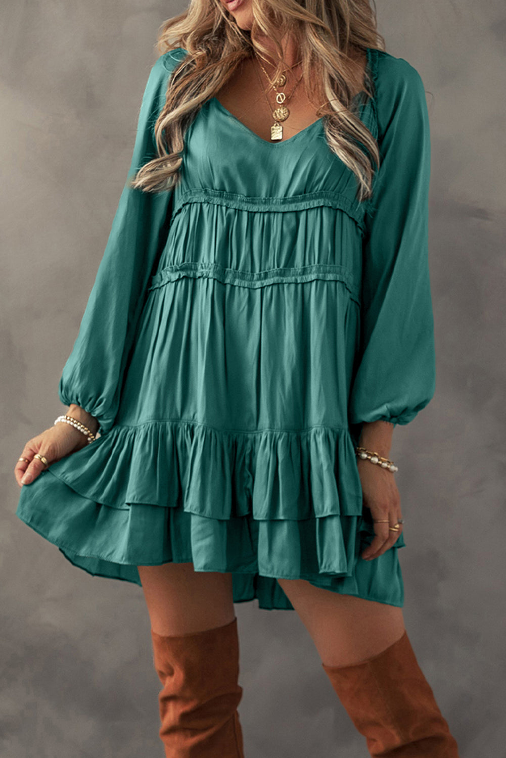 Mist Green Tiered Mini Dress