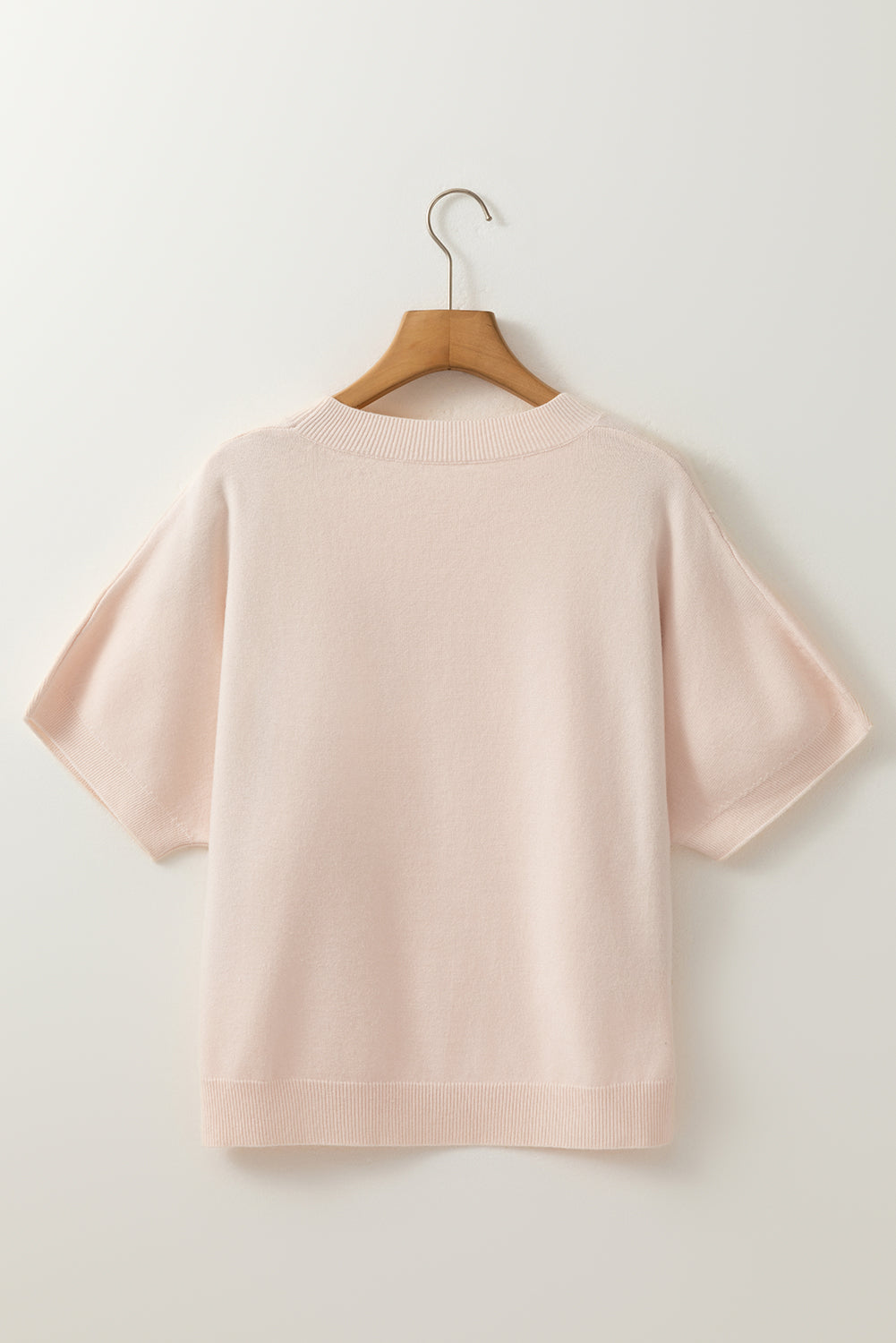 Oatmeal Pearl Bow Short Sleeve Sweater