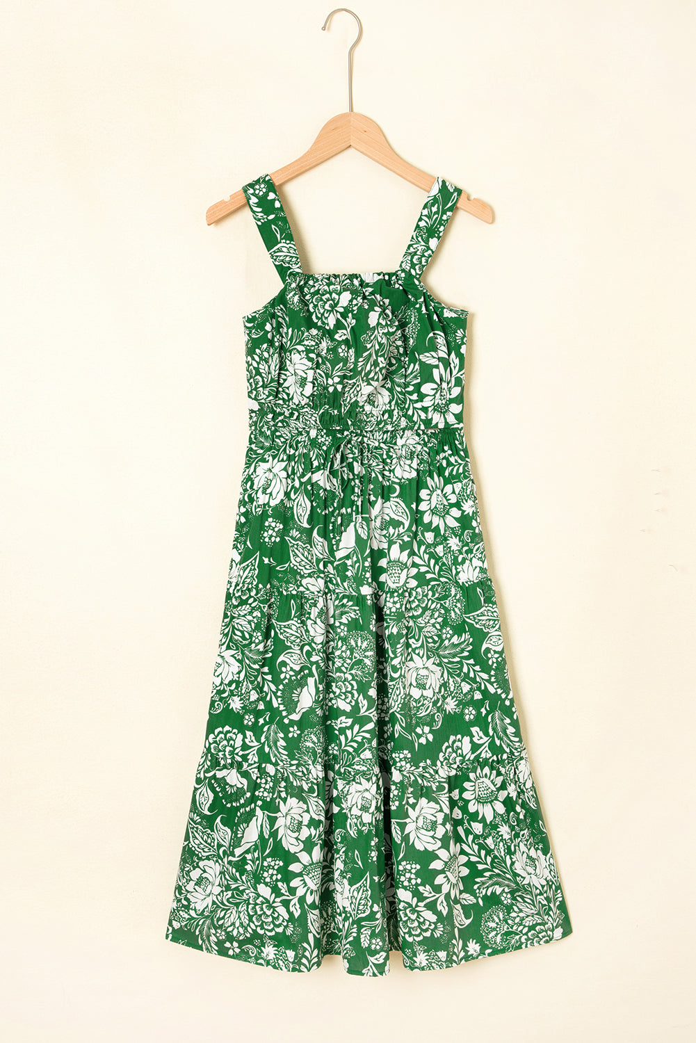 Green Floral High Waist Midi Skirt Set