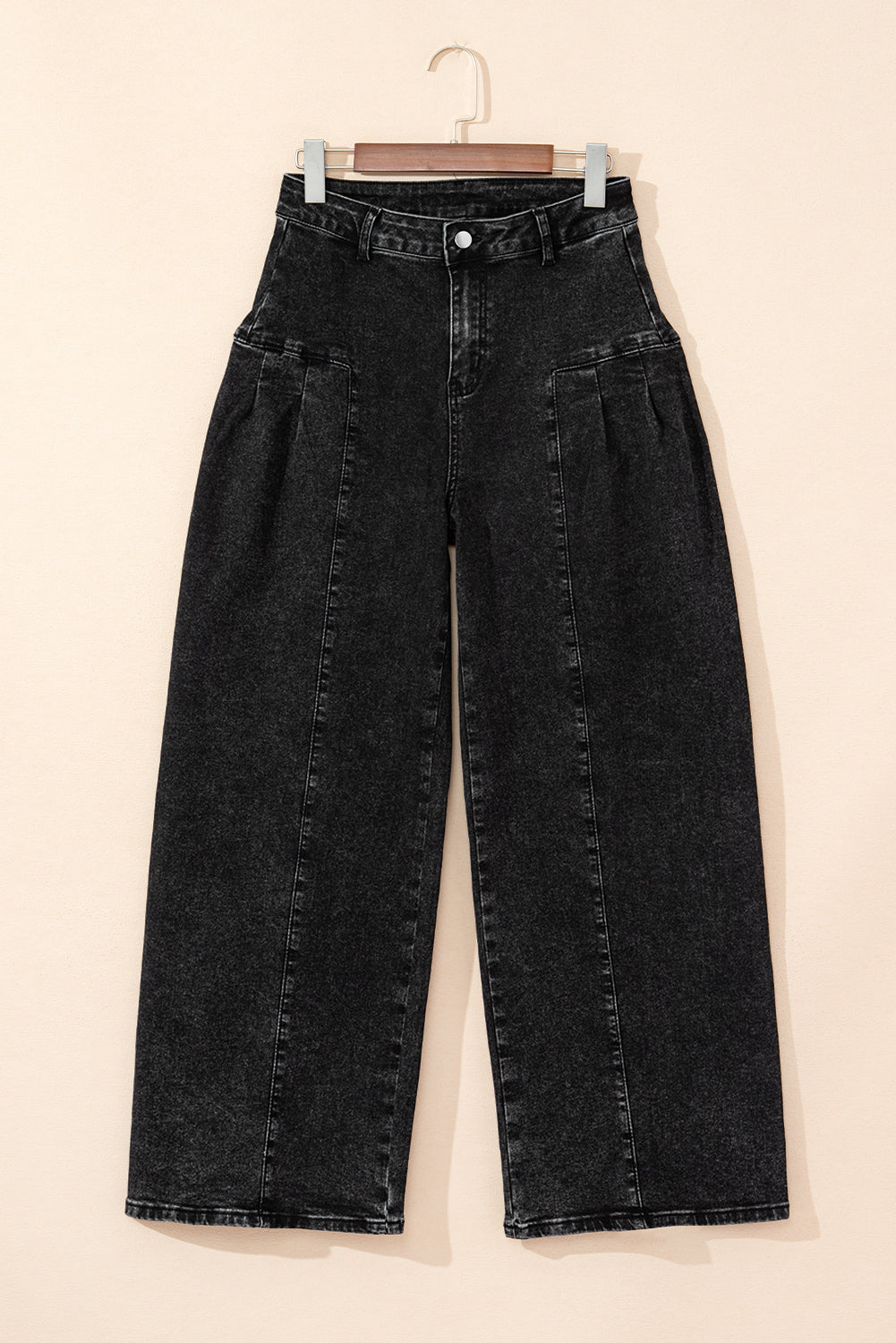 Dark Grey Pleated Wide Leg Denim Pants