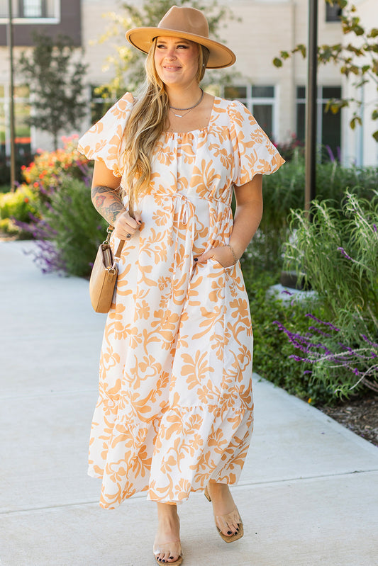 Apricot Floral Maxi Dress