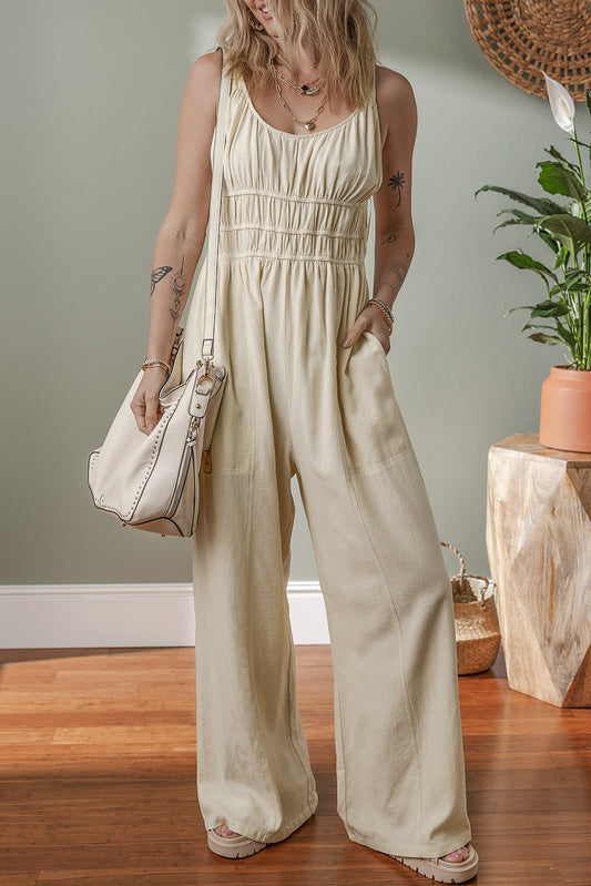 Beige High Waist Wide Leg Jumpsuit
