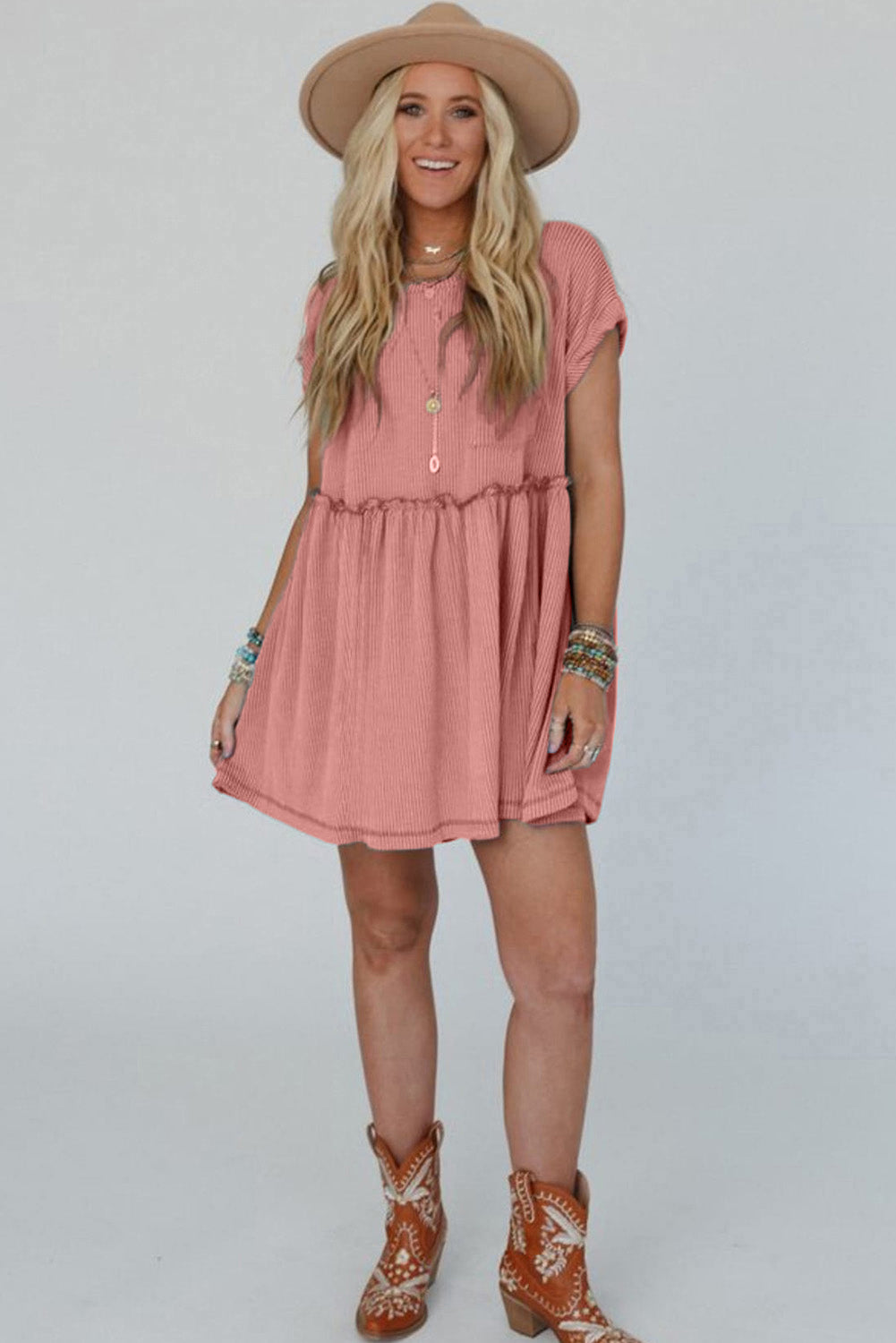 Dusty Pink Mini Dress with Pockets