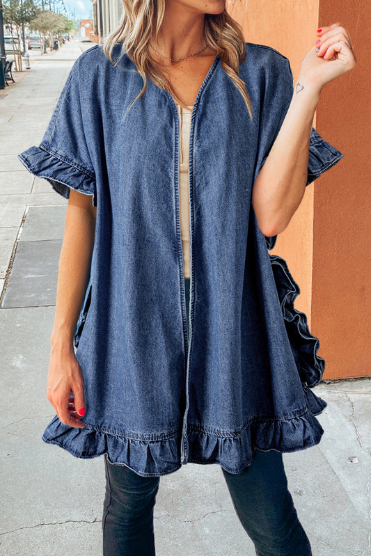 Dusk Blue Ruffle Half Sleeve Kimono