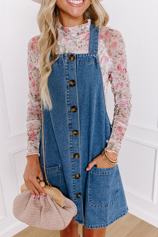 Dusk Blue Pocketed Denim Mini Dress