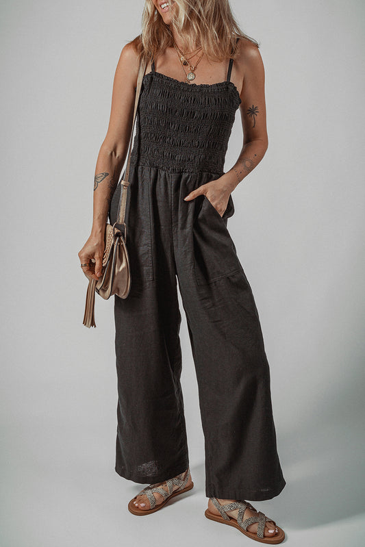 Black Spaghetti Straps Wide Leg Jumpsuit
