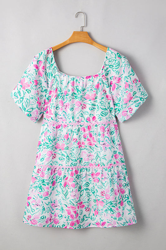 White Floral Print Mini Dress