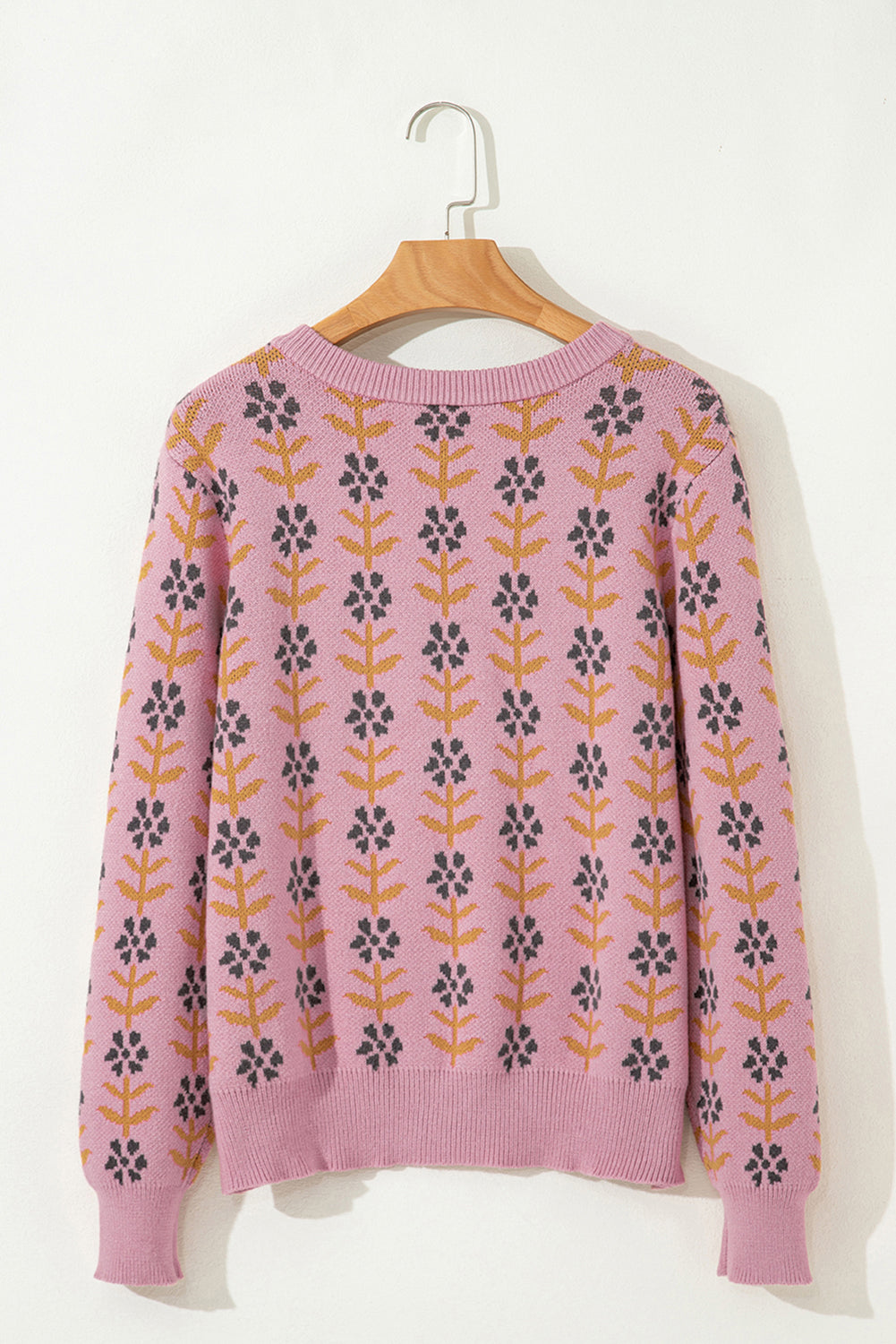 Pink Floral Cardigan Sweater