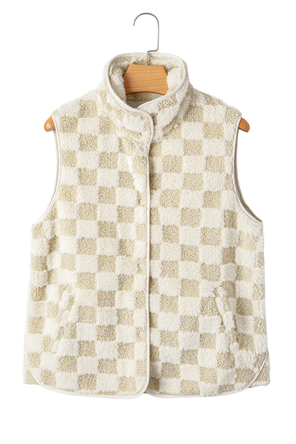 Khaki Sherpa Vest Jacket With Pocket