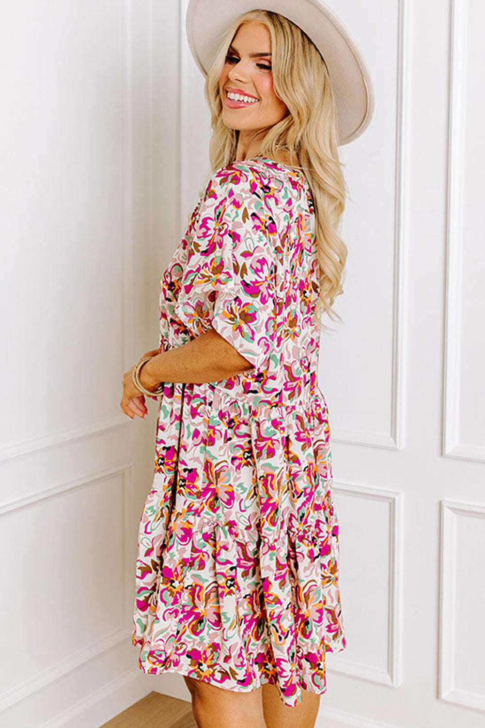 White Abstract Print  Mini Dress