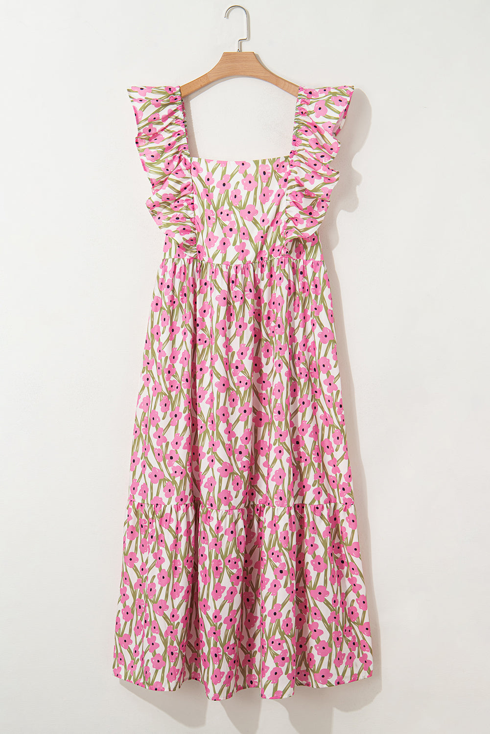 Pink High Waist Floral Maxi Dress