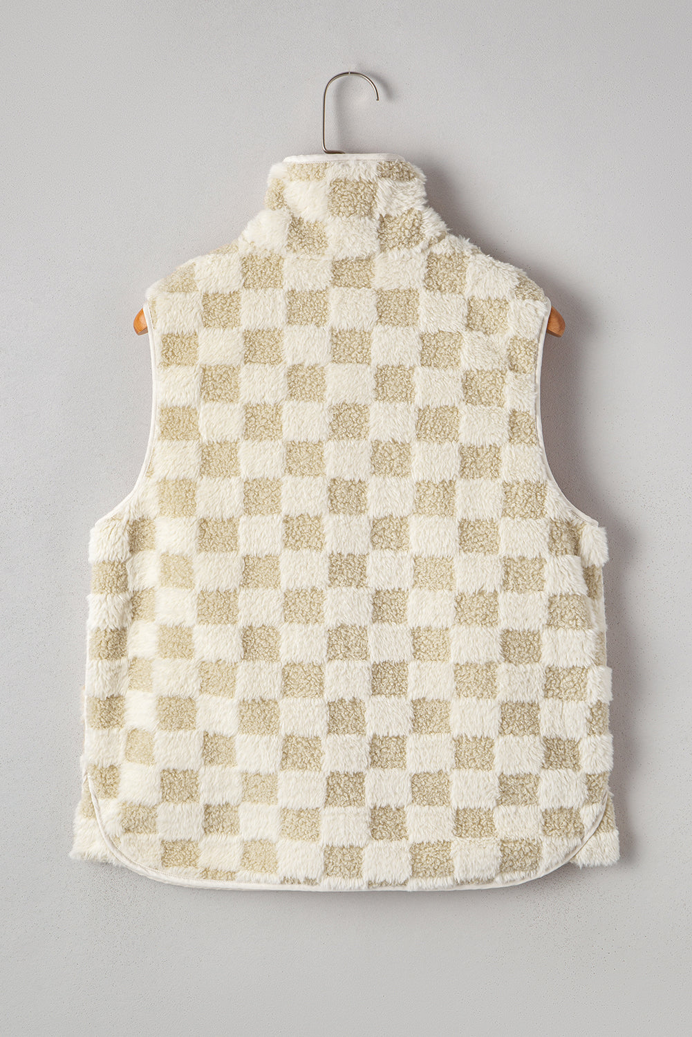 Khaki Sherpa Vest Jacket With Pocket