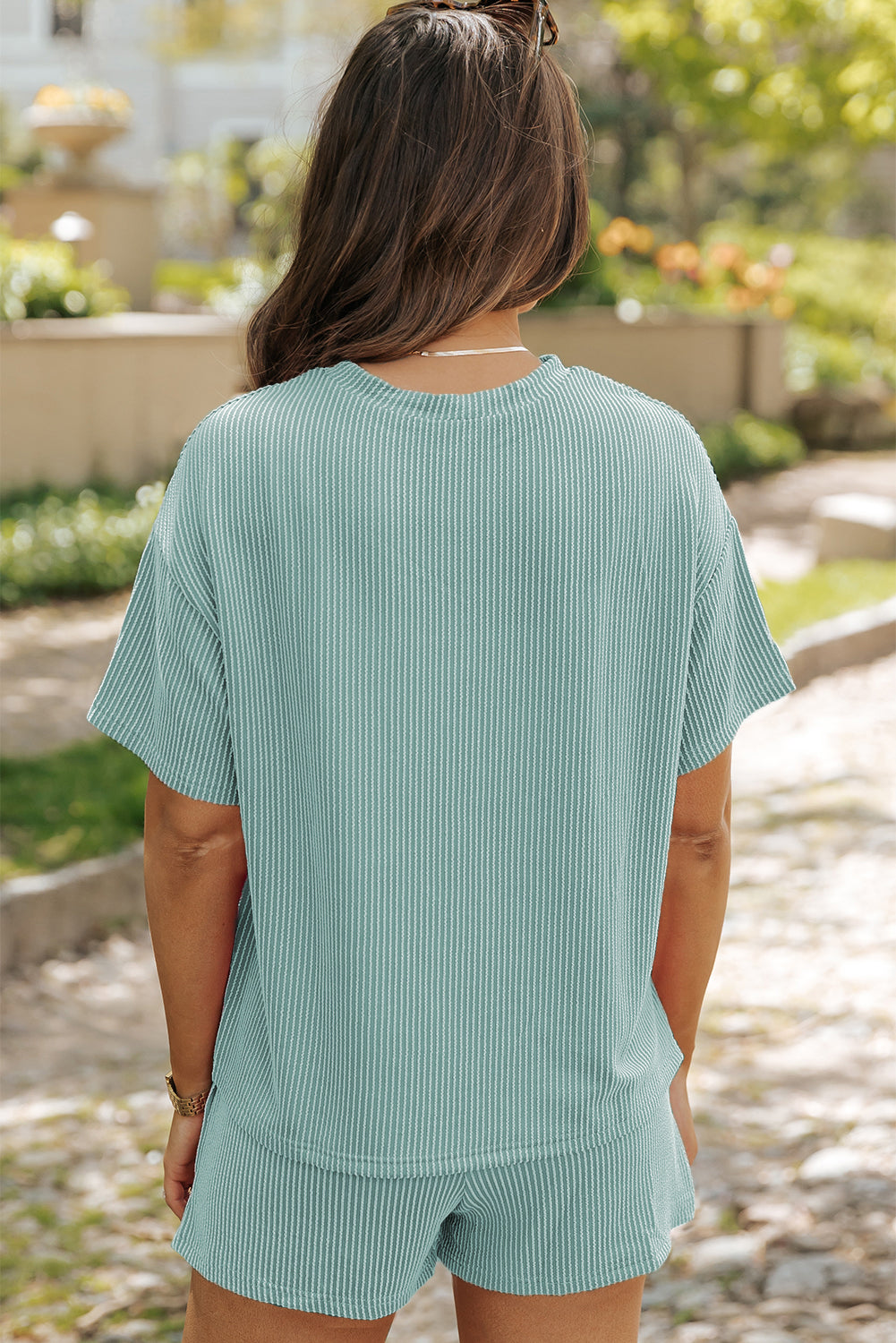 Blue Ribbed Tee and Shorts Set