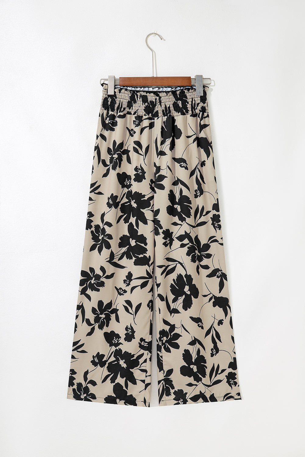 Khaki Floral Print Wide Leg Pants