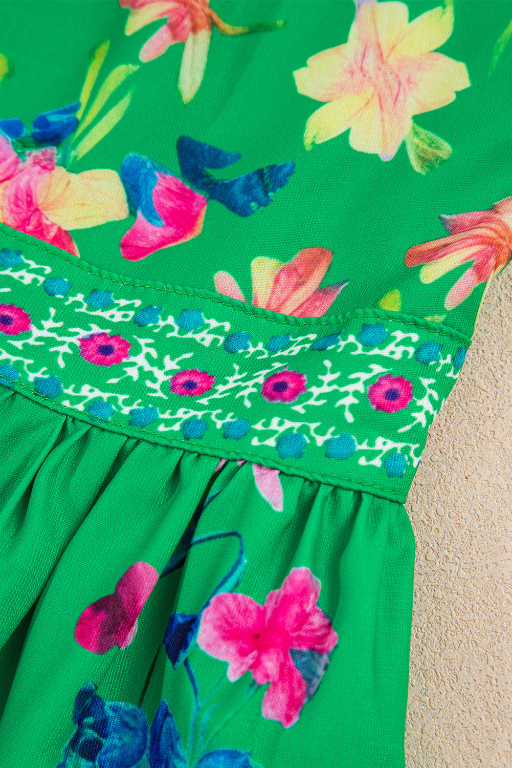 Green Floral Print Midi Dress