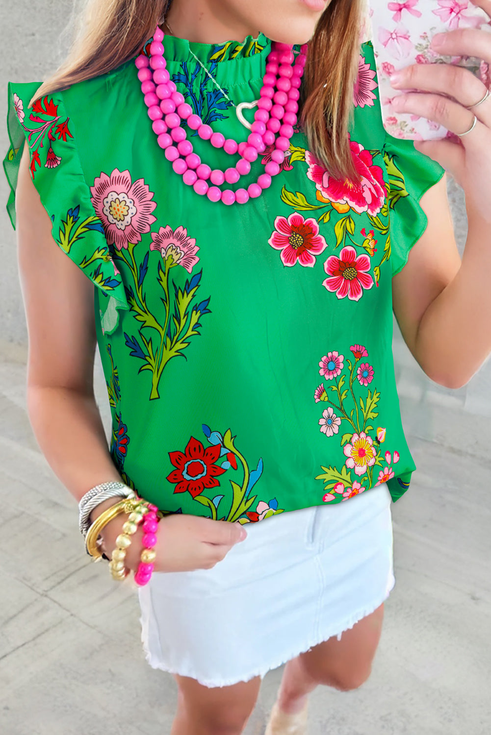 Green Floral Print Blouse
