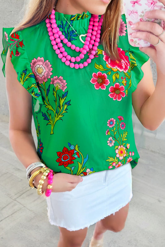 Green Floral Print Blouse
