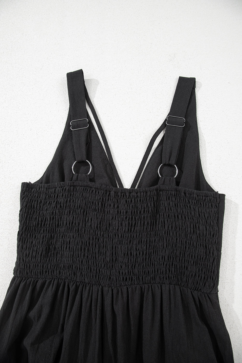 Black Smocked Wide Leg Jumpsuit