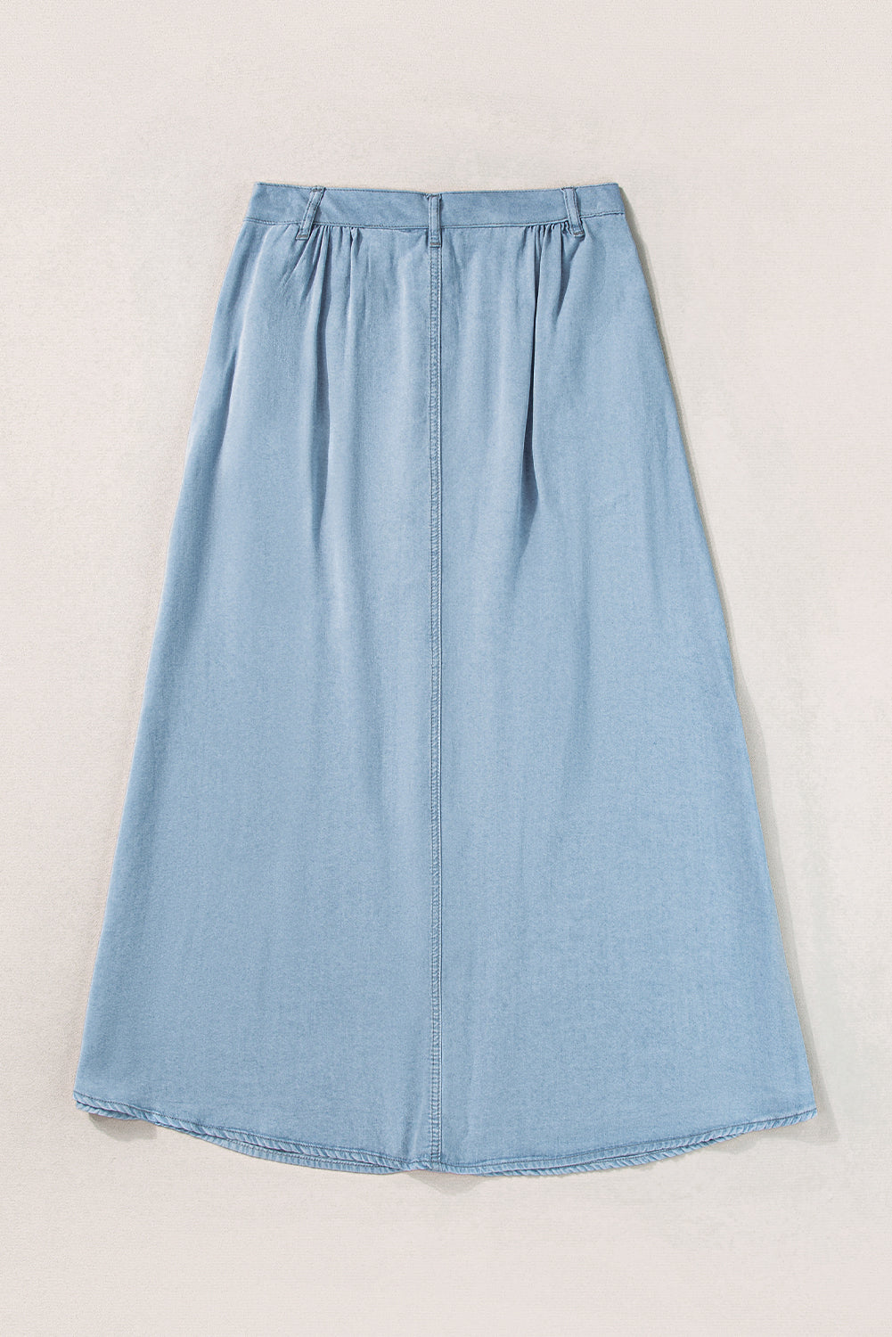 Mist Blue Buttoned Long Denim Skirt