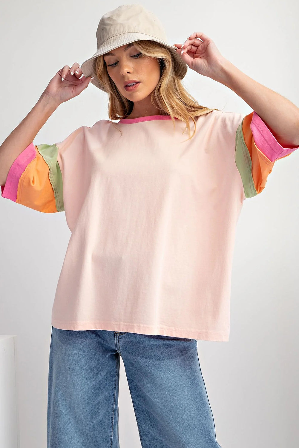 Pink Color Block Oversize Top
