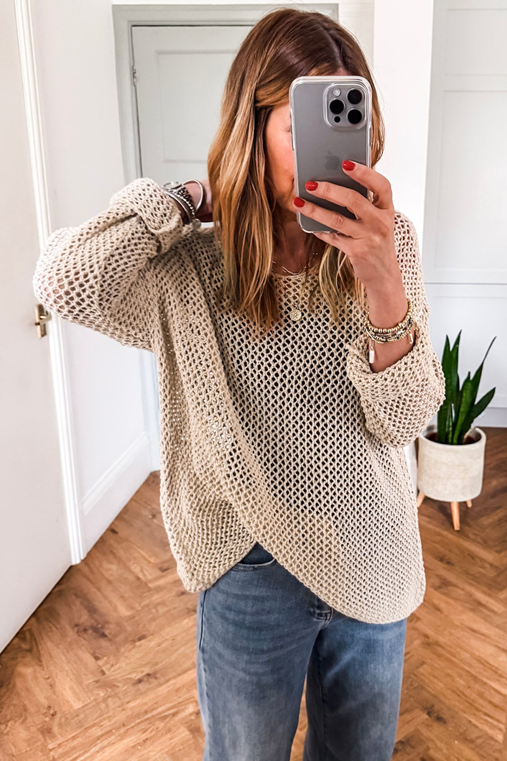 Smoke Gray Crochet Sweater