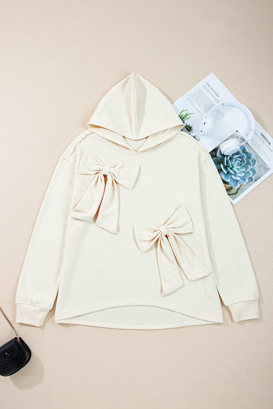 White Bow Detail Loose Hoodie