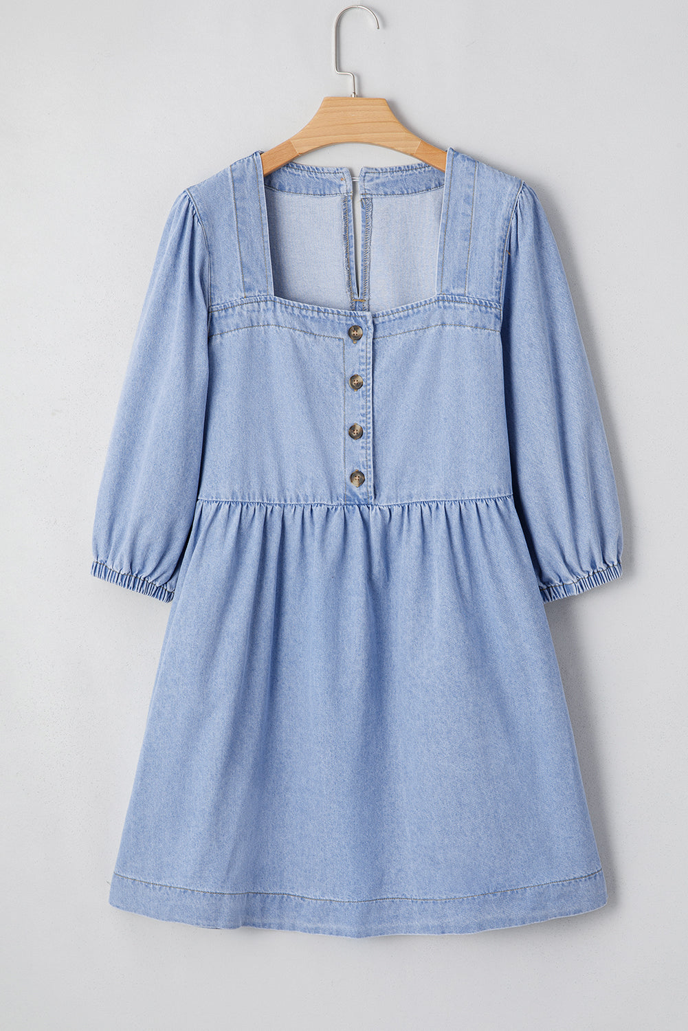 Blue Denim Button Babydoll  Mini Dress