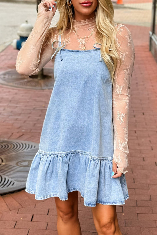 Blue Bow Detail Denim Short Dress