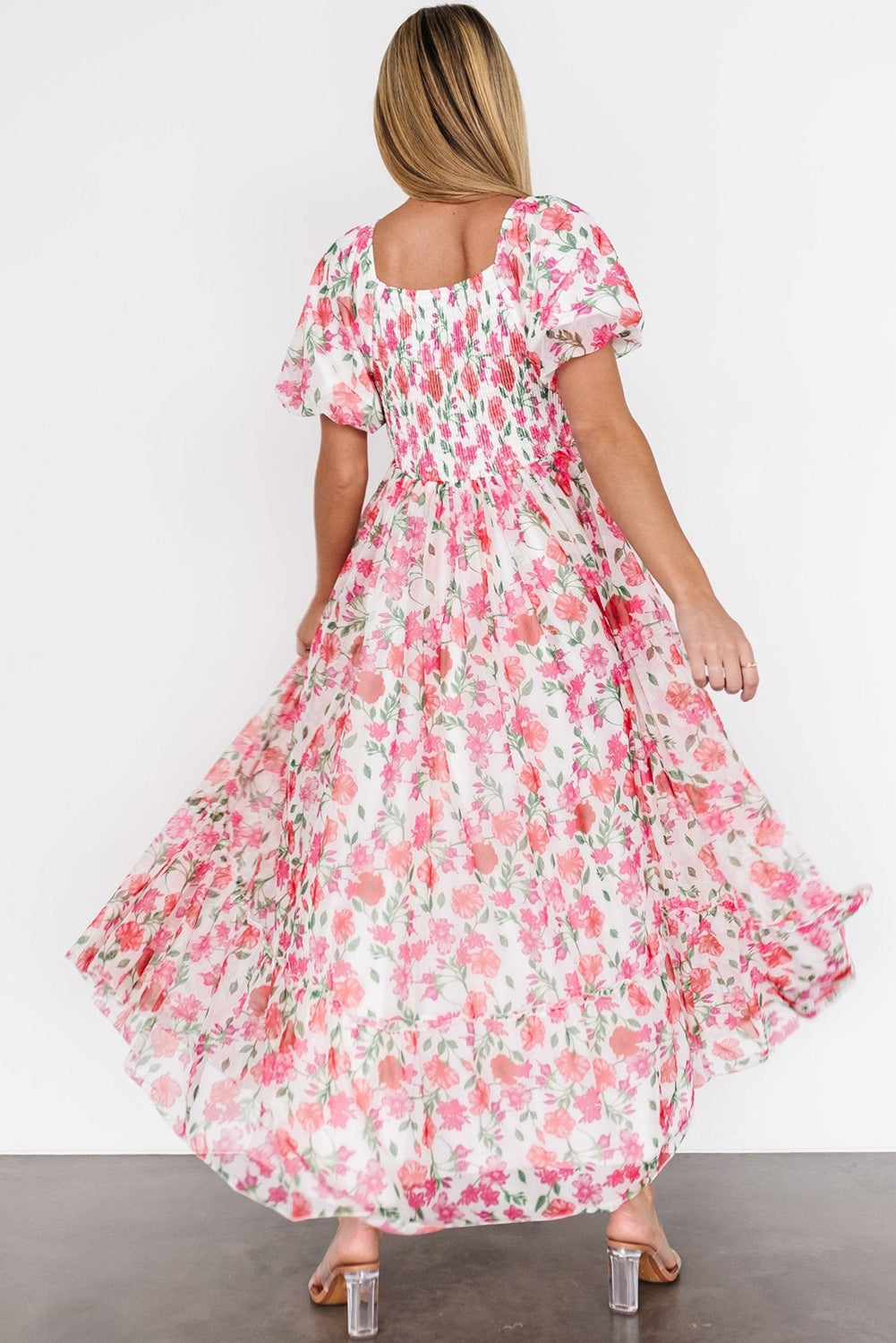 Pink Floral Ruffle Maxi Dress