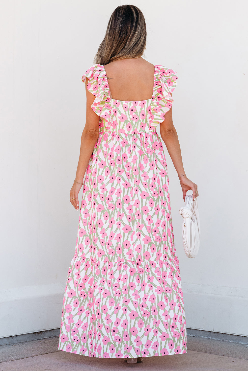 Pink Floral Print Maxi Dress