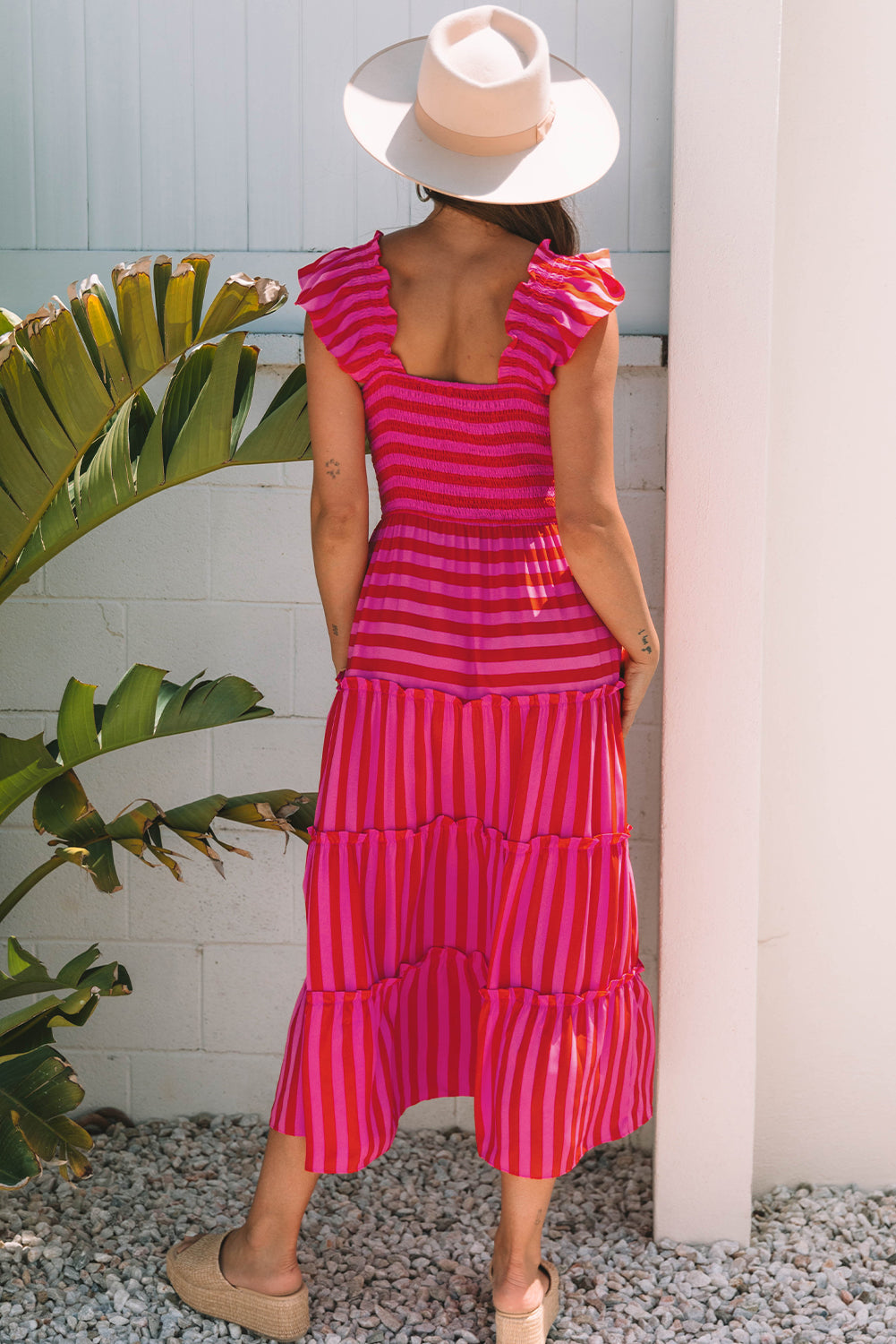 Rose Stripe Tiered Maxi Dress