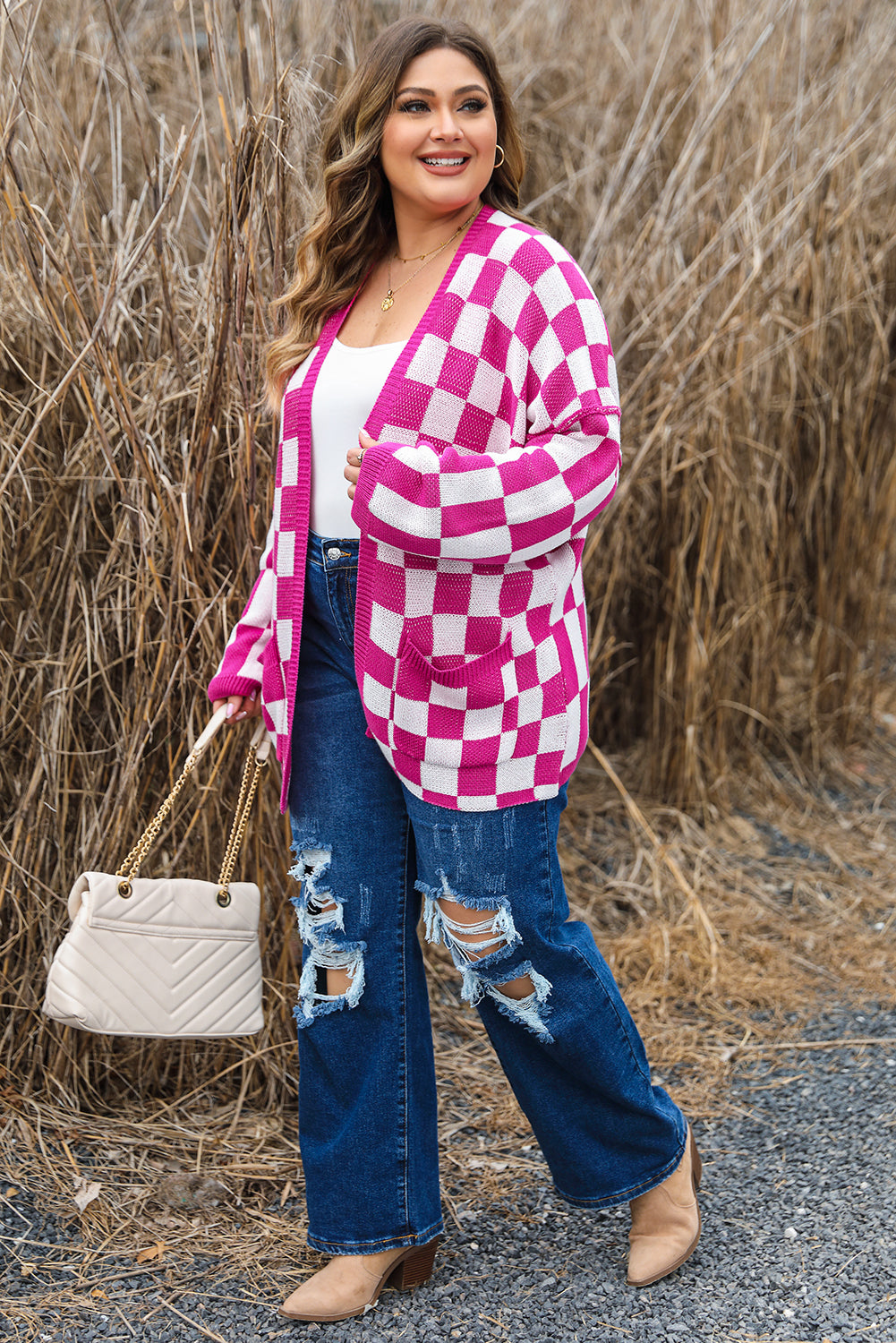 Bonbon Checkered Cardigan