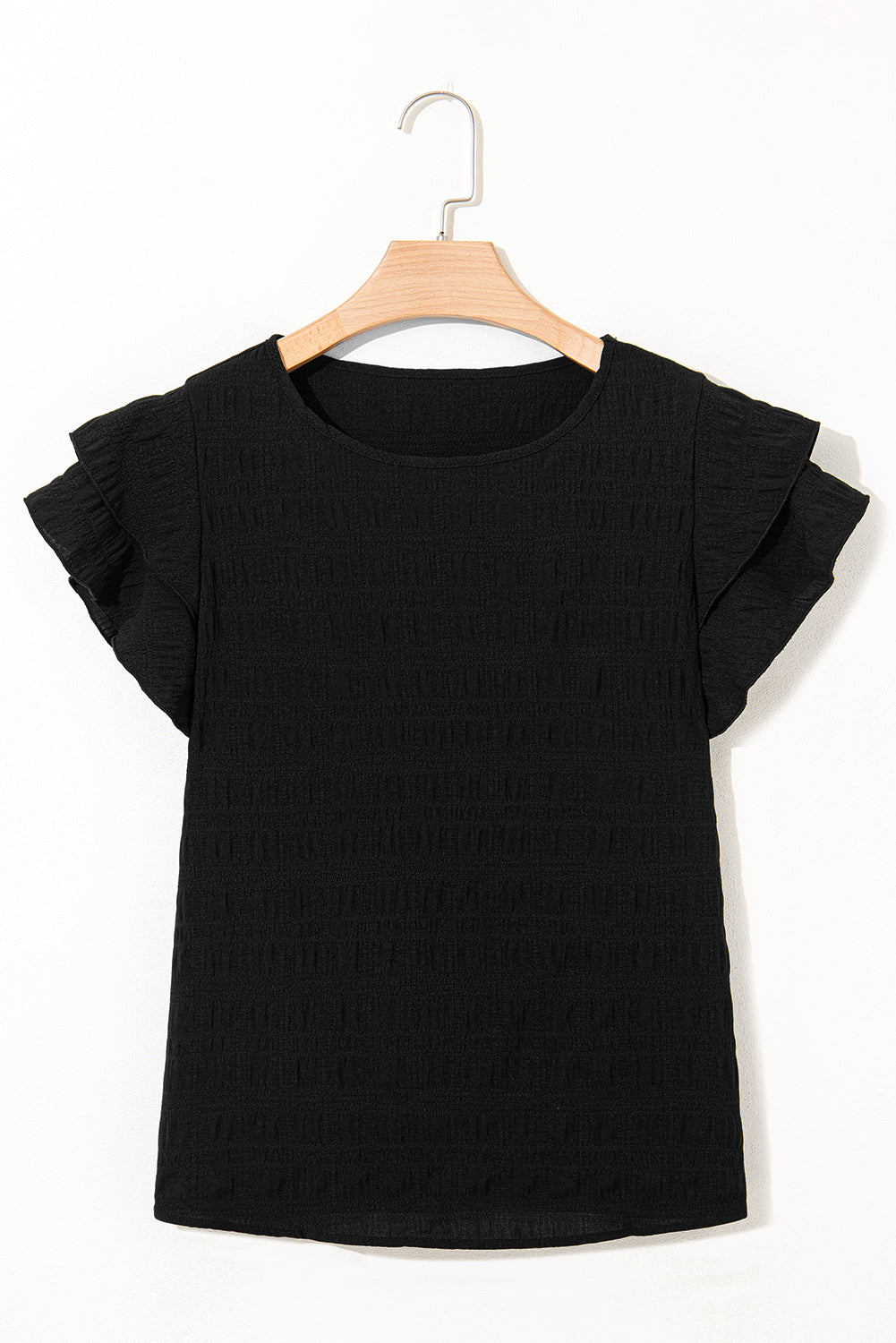 Black Textured Ruffled Sleeve Top